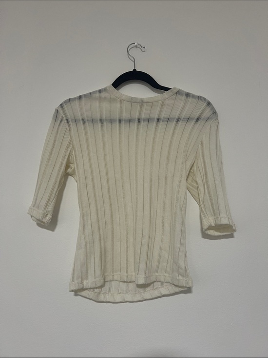 Mango Tops - Women's Cream Knit see through 3/4 Short-Sleeve Top
